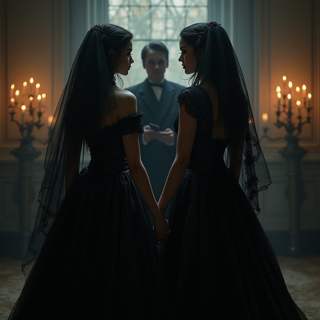 Gothic Wedding: Two Brides in Ash Thorp Style