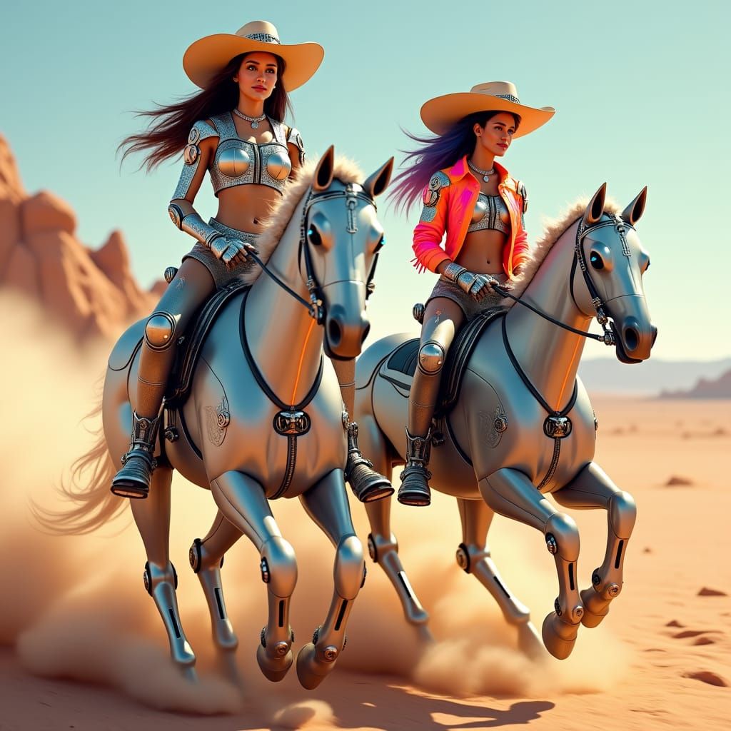 Futuristic Cowgirls Ride the Robotic Frontier