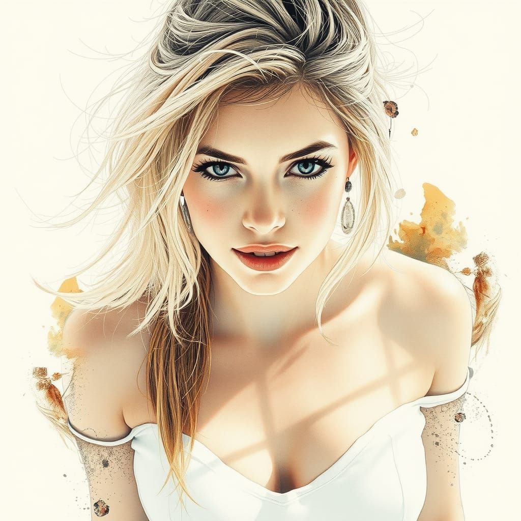 Beautiful Blonde in Sunlight: Impressionistic Mixed Media Po...