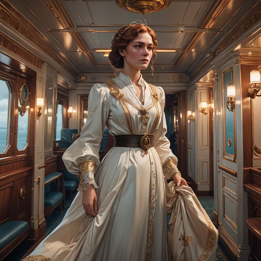 Girl in Titanic Stateroom, Art Nouveau Portrait