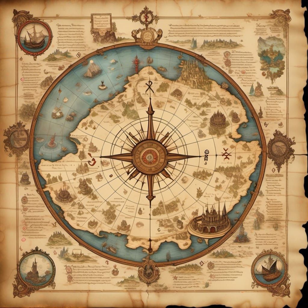 Antique Treasure Map on Weathered Parchment