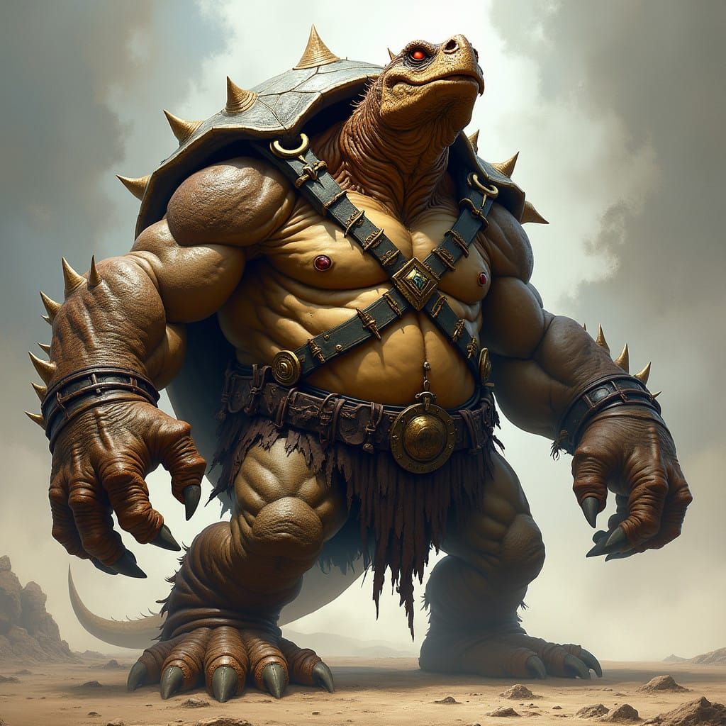 Towering Turtle Orc in Dark Fantasy