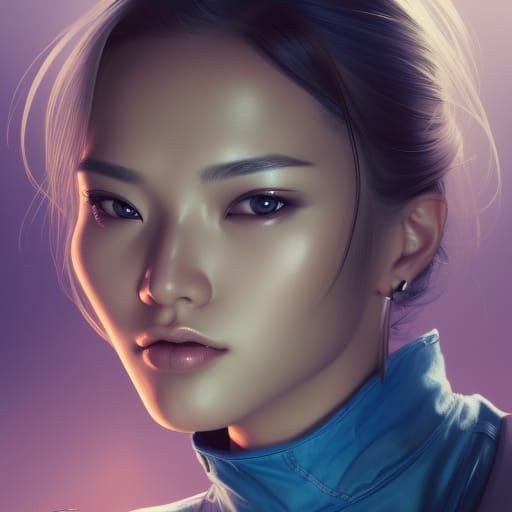 Beautiful Asian Woman Portrait in Hyperdetailed Style