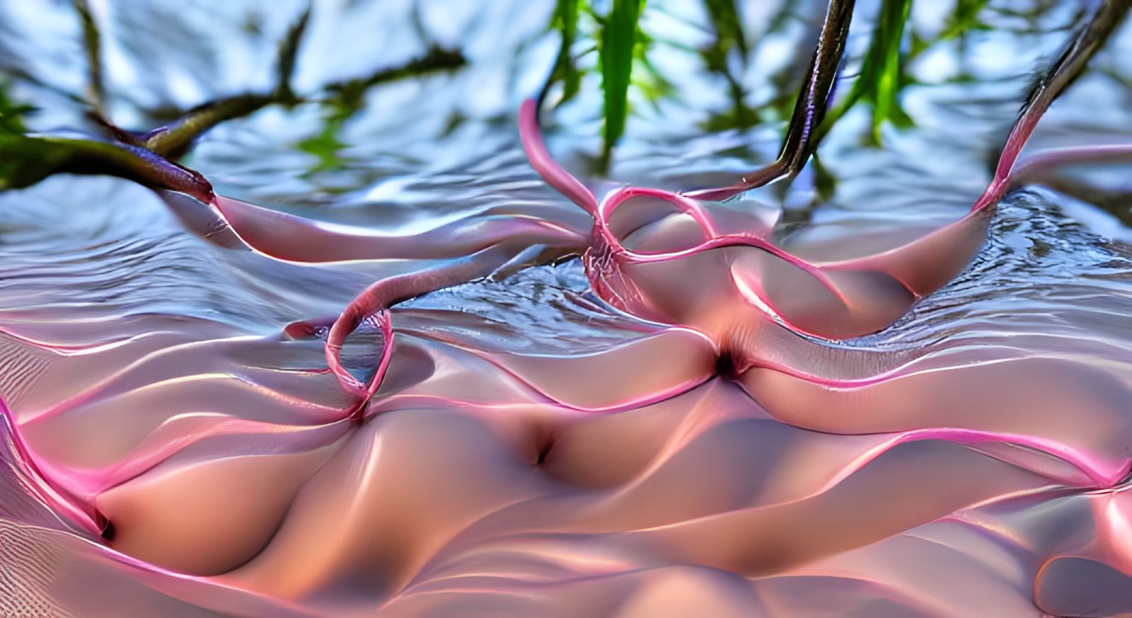 Erotic Pink Tendrils Ripple in Water: 8K Resolution
