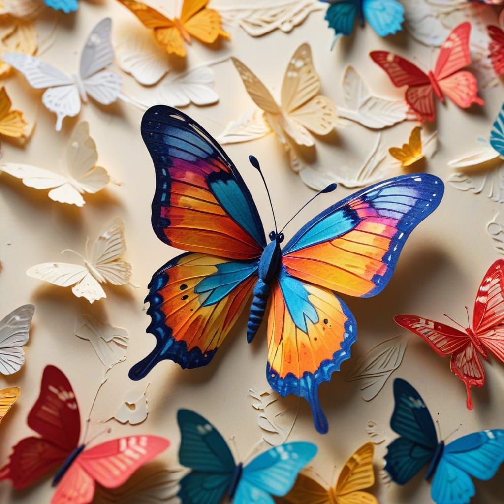 Macro Photo of a Butterfly Paper Art Collage