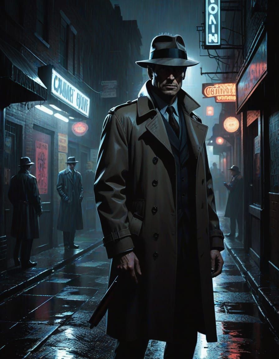 Rainy Night Detective in Neon Alley