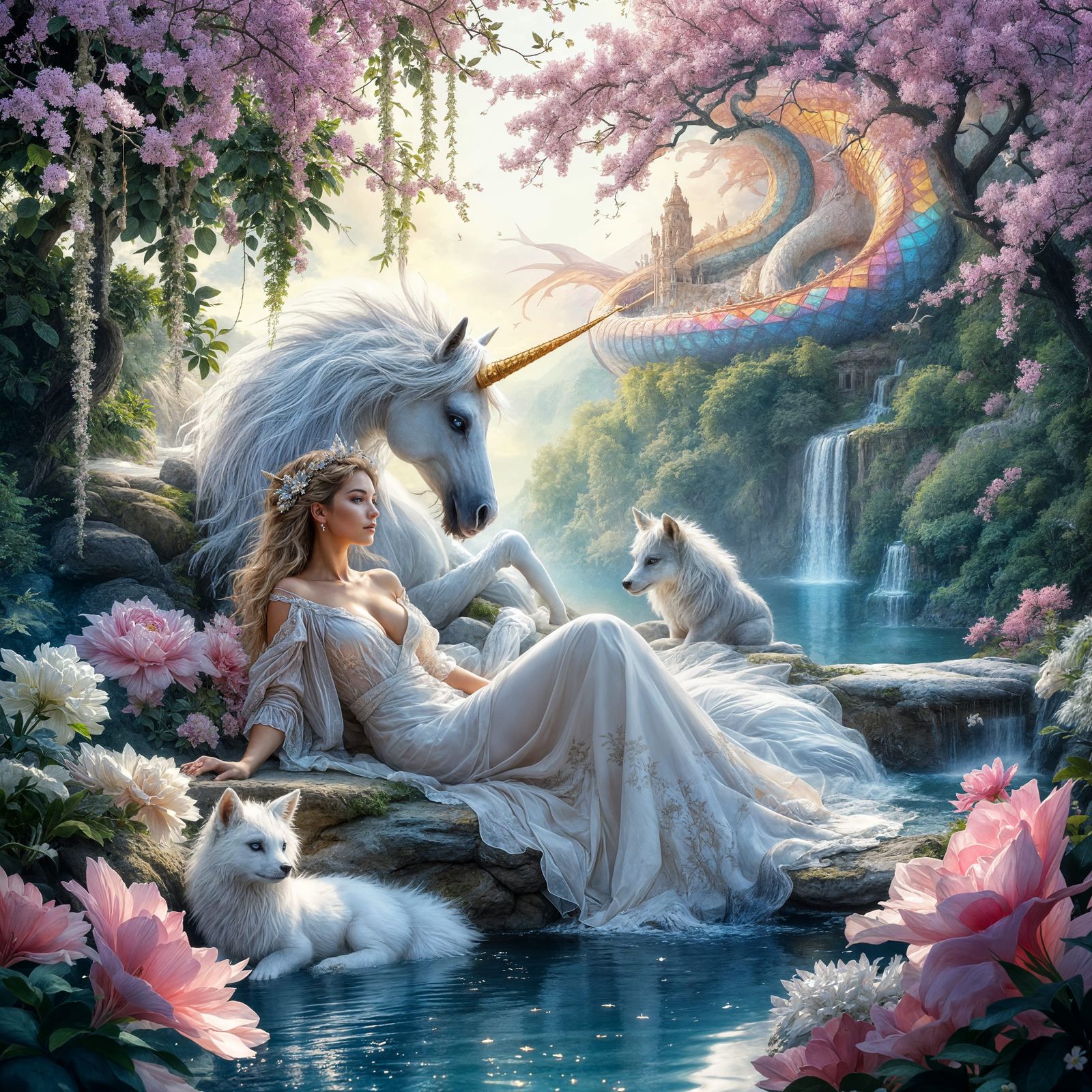 Rainbow Dragon in a Pearl Citadel