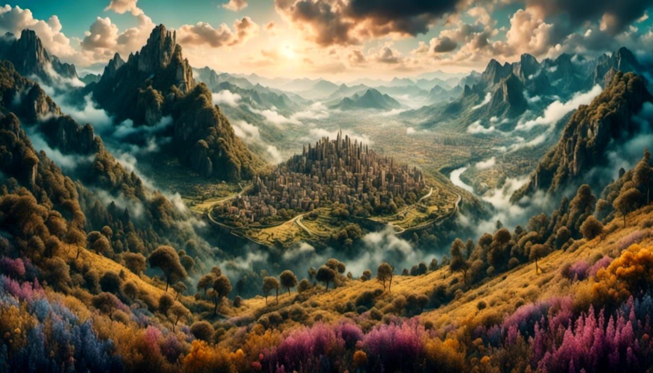 Happy Valley Landscape in Watercolor Style