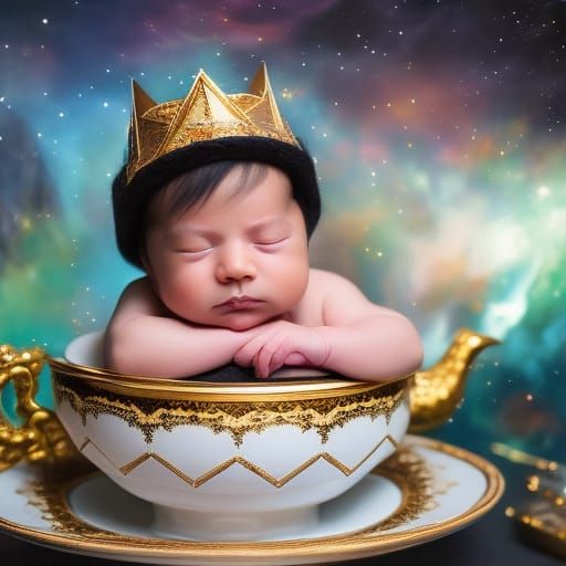 Baby Wizard in Teacup: Hyperrealistic Splash Art