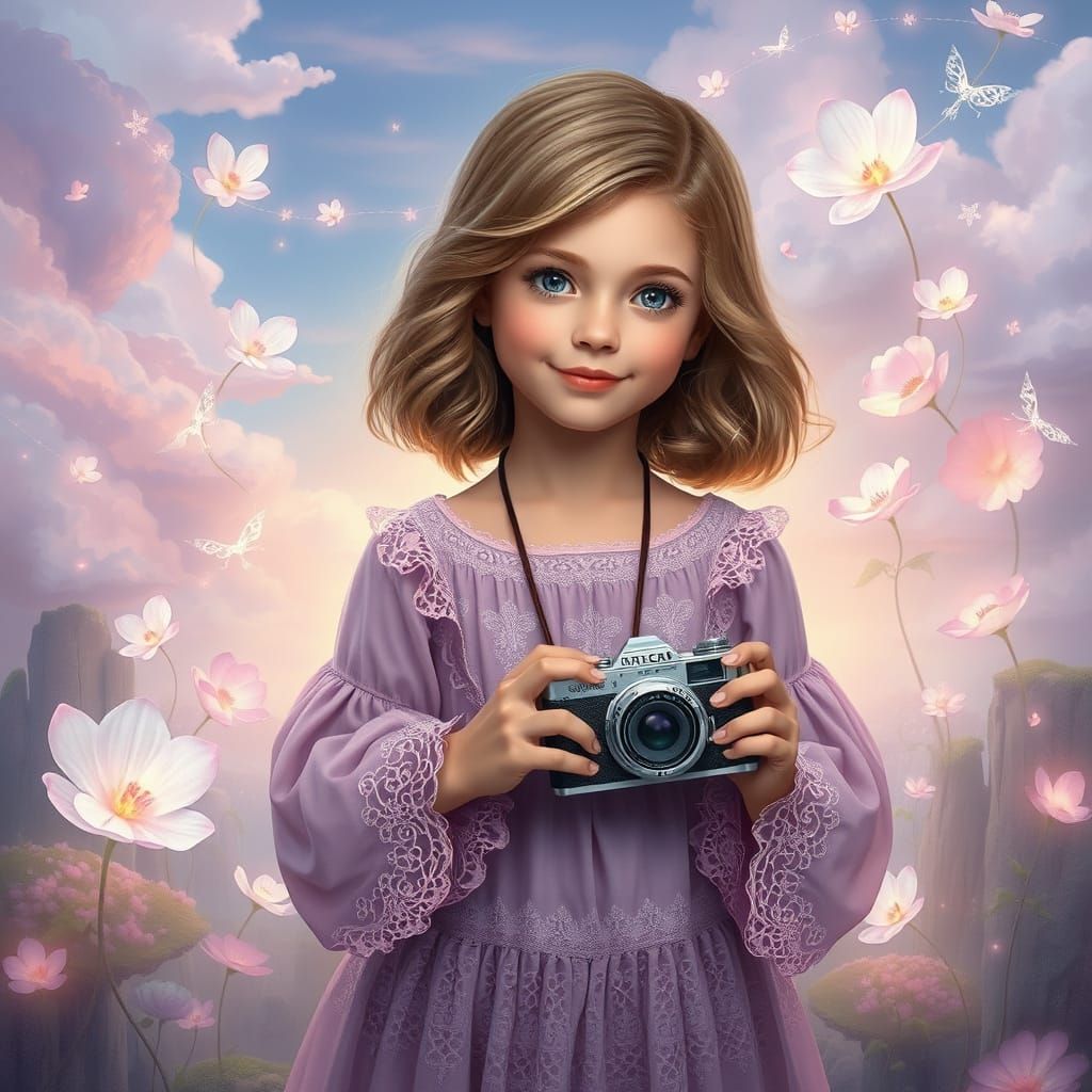 Dreamlike Landscape with Ethereal Girl in Pastel Paradise