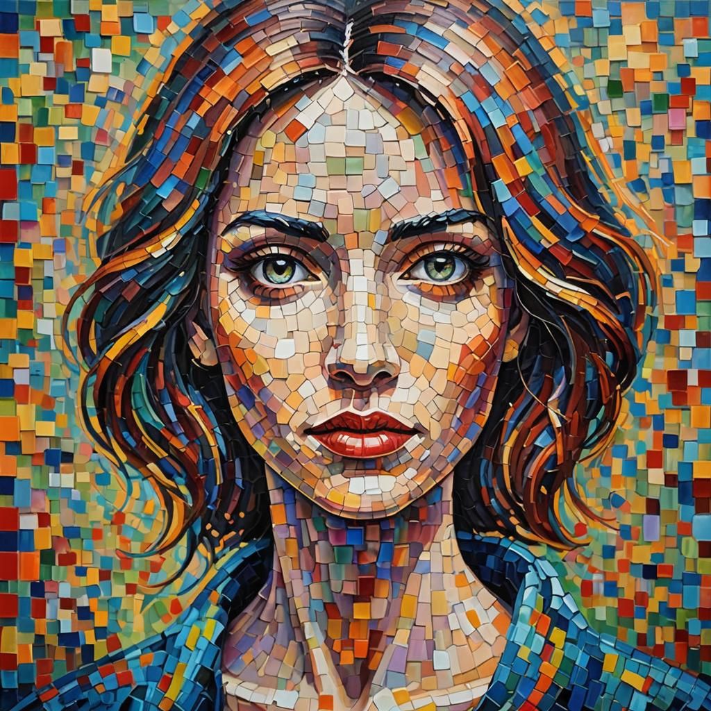 Abstract Woman Made of Cubes in Expressionist Style
