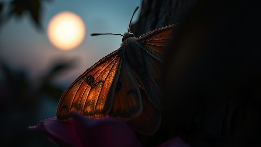 Macro Photo of Moth with Velvet Wings at Twilight