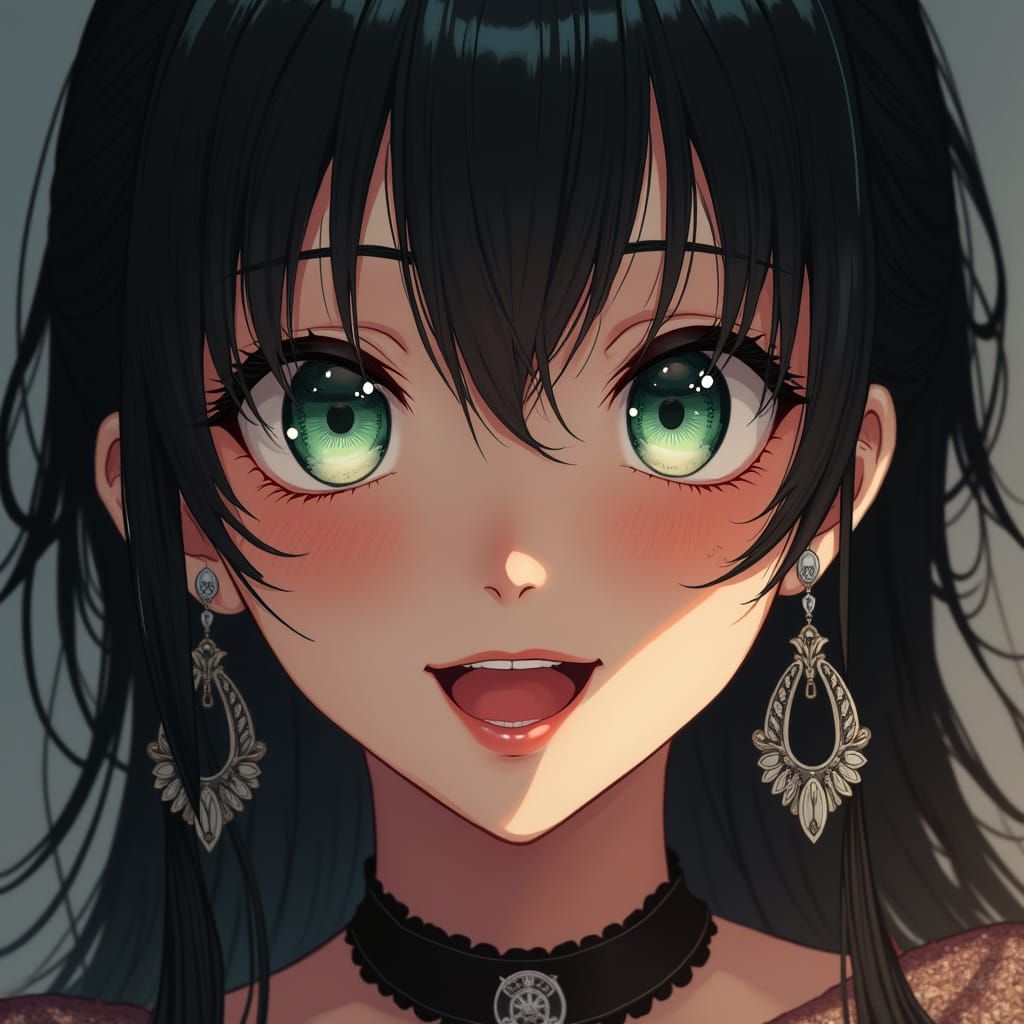 Ethereal Woman with Gothic Makeup and Earrings - Anime Style