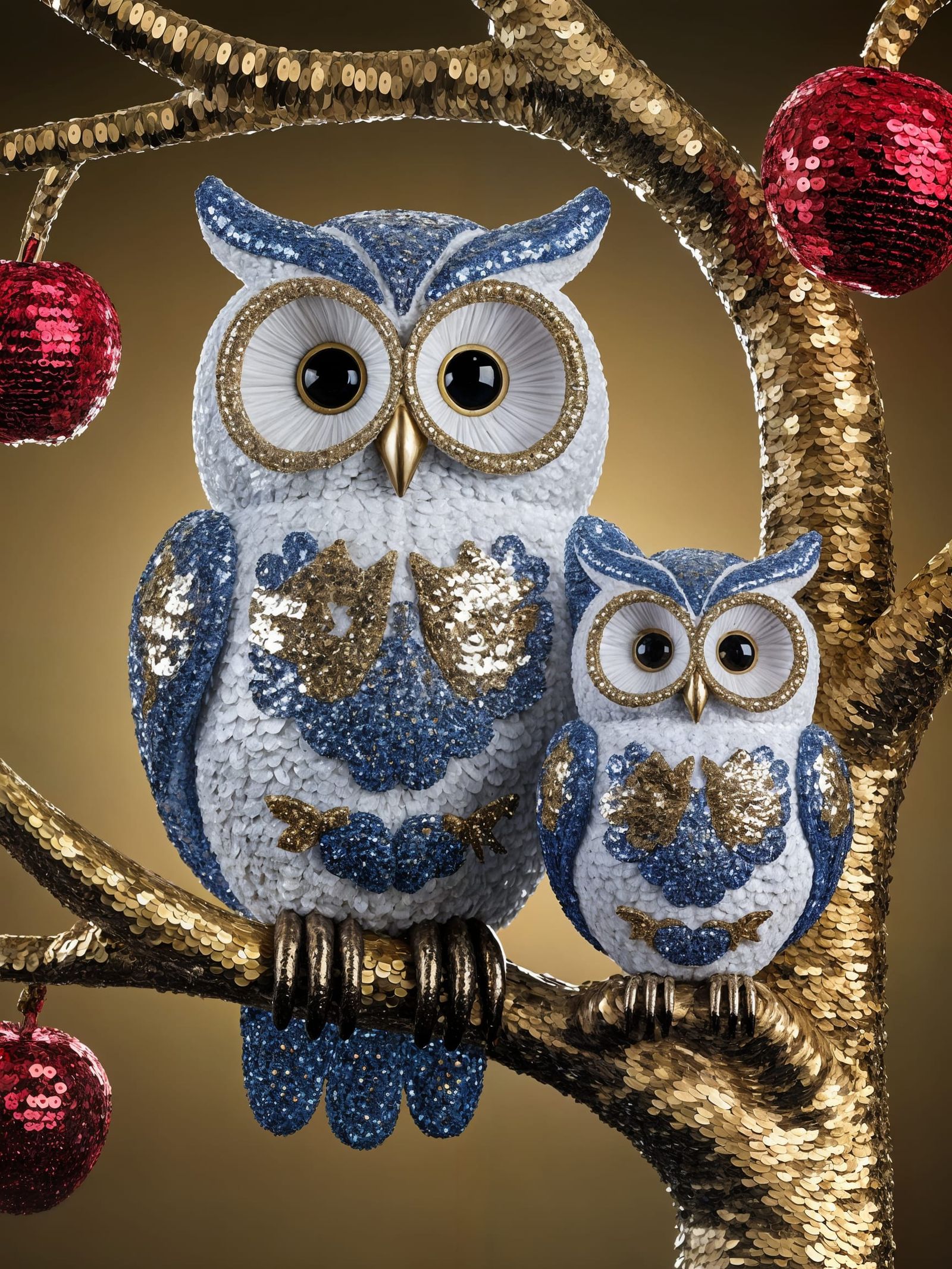 Luxurious Ornate Owl Statuette in Sparkling Sequins