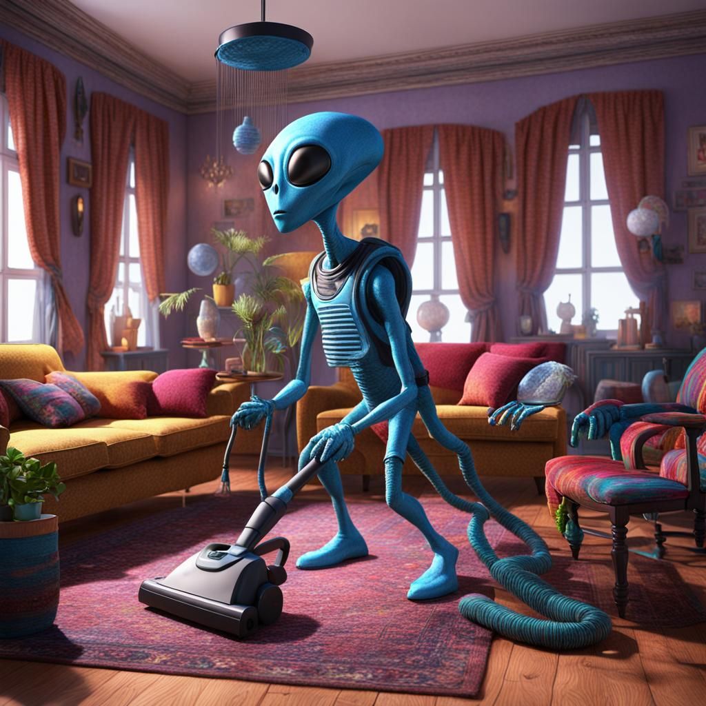 An alien vacuuming