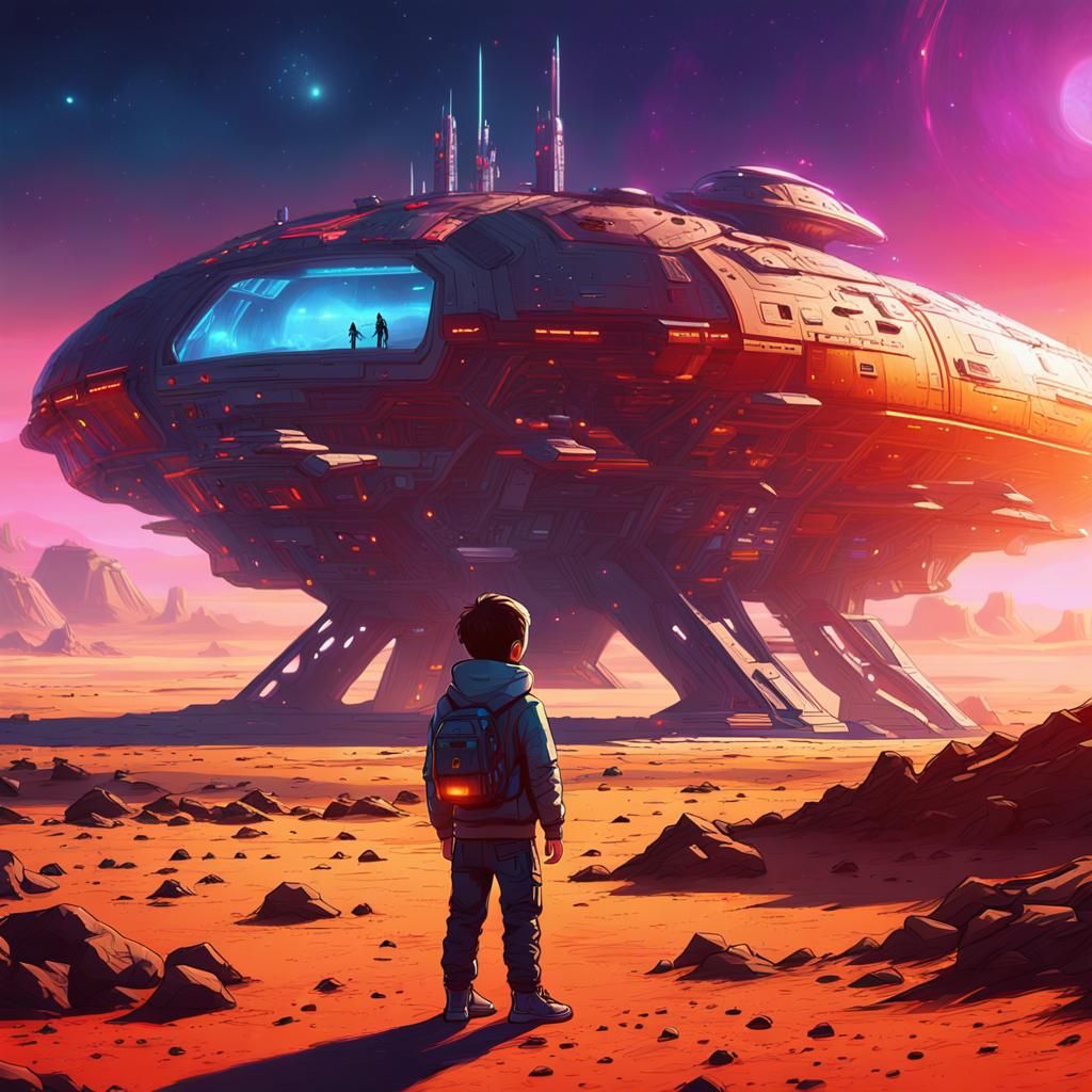 Sci-Fi Art: Kid Amazed by Spaceship