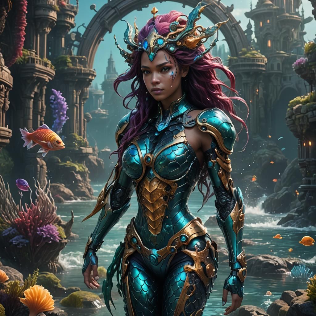 Cyborg Mermaid in Detailed Fantasy Concept Art