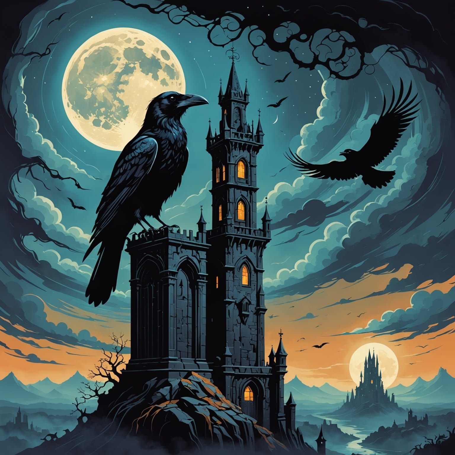 Eerie Raven Book Cover in Surrealist Style