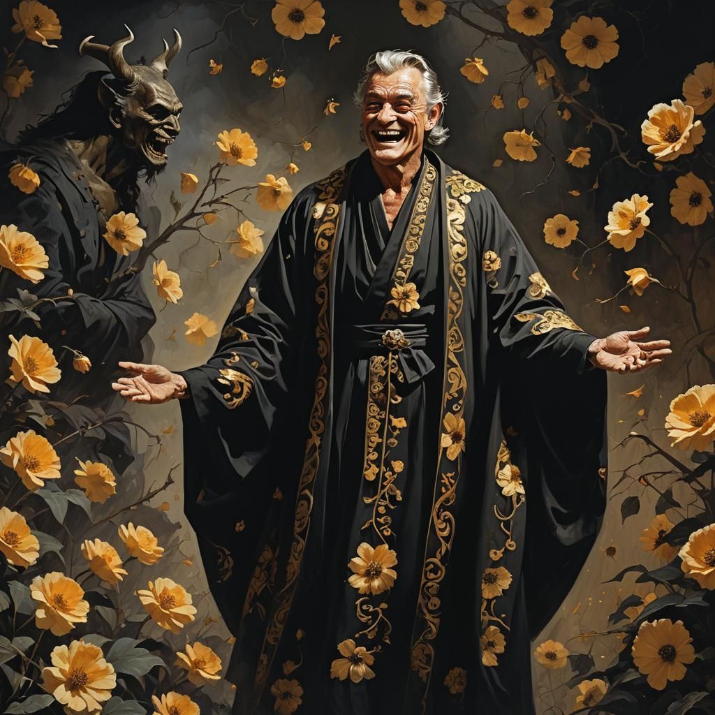 Frazetta Style Portrait of a Man in Black Robes