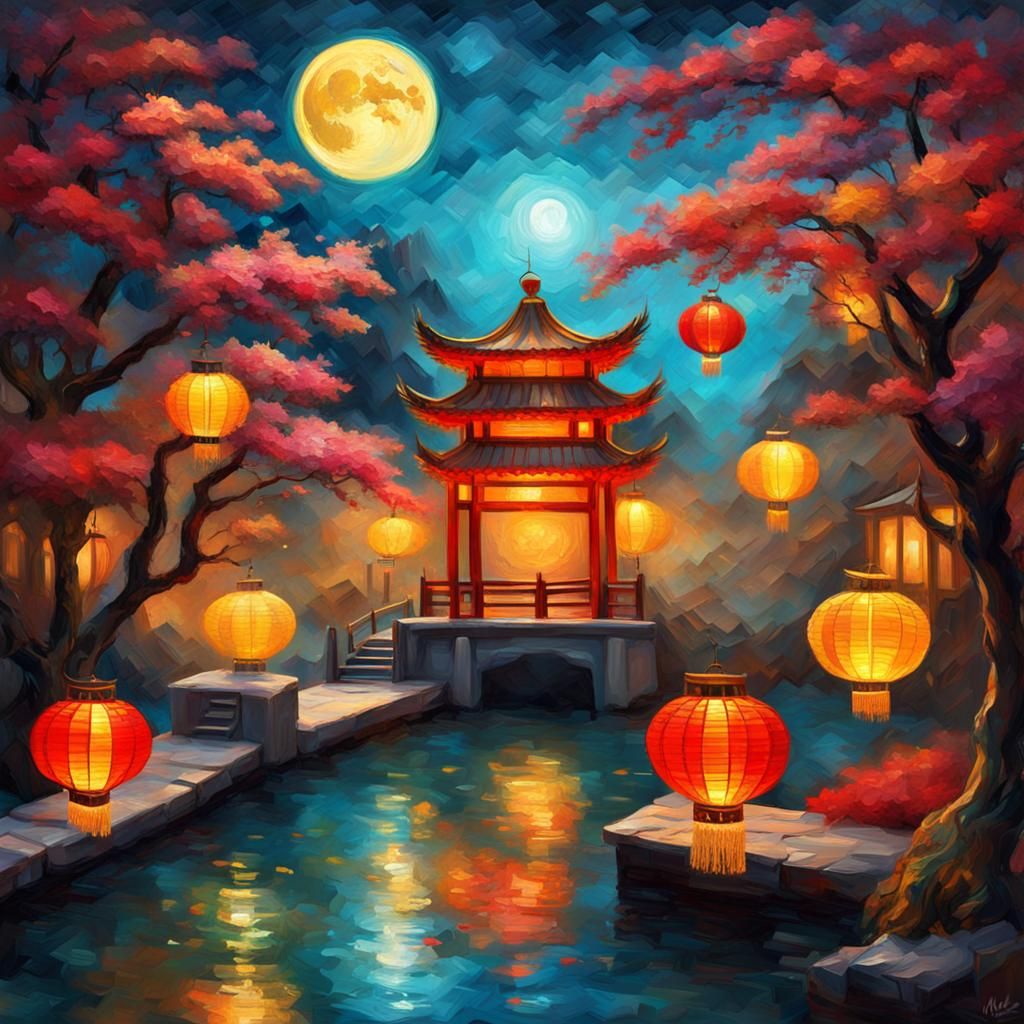 Mid-Autumn Festival 3D Rendering in Expressionist Style