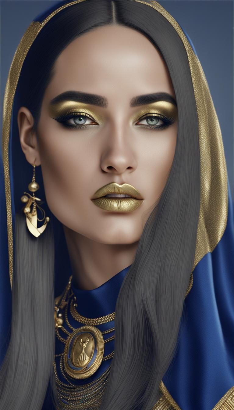Hyperrealistic Goddess Isis in Gold Dress