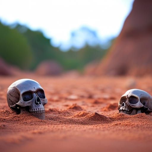 Two Suns Setting Over Red Desert Landscape