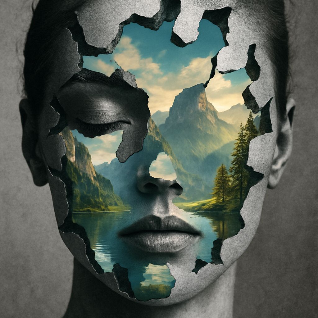 Surreal Double Exposure Face Reveals Landscape