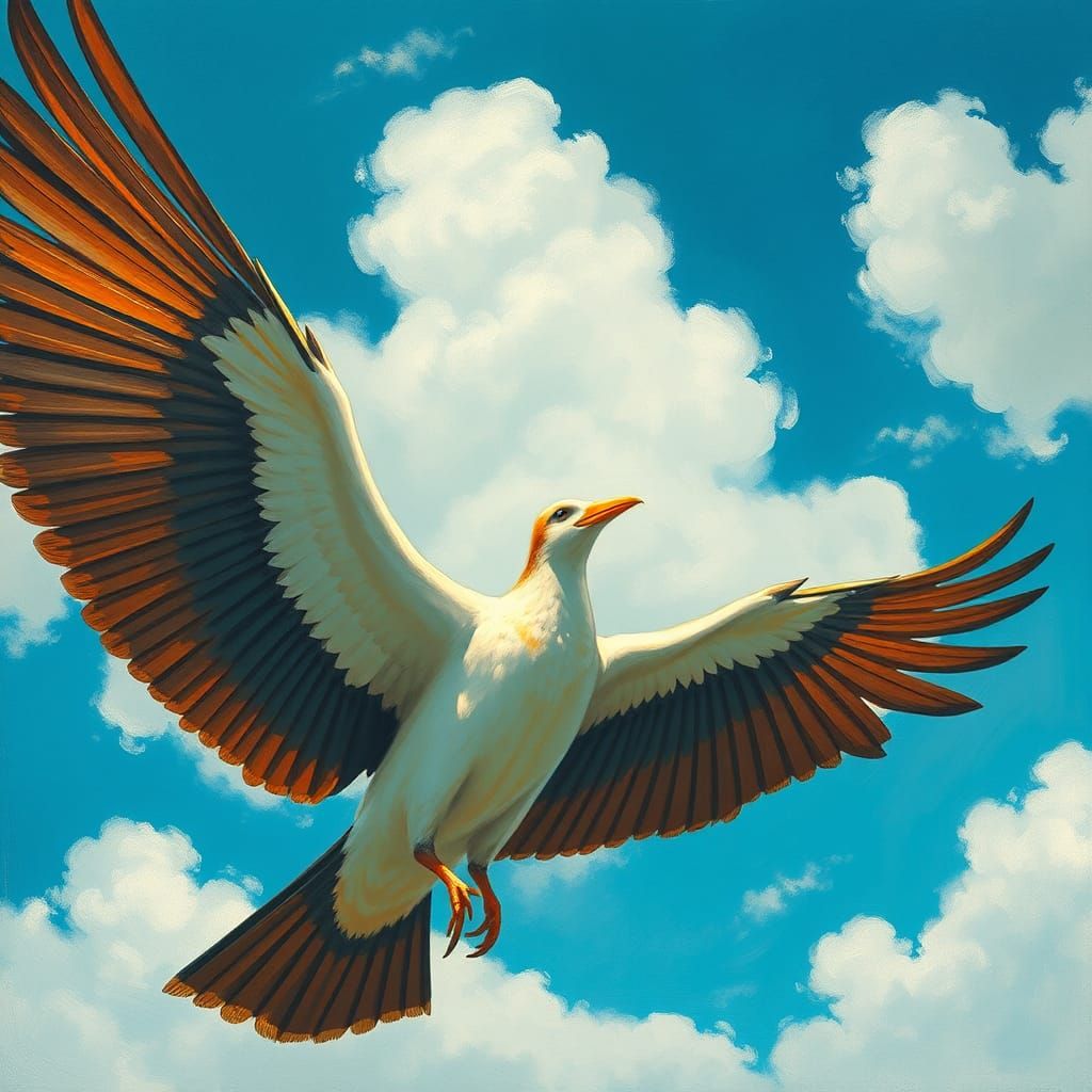 Bird Soaring to Freedom in Surreal Art Nouveau Style