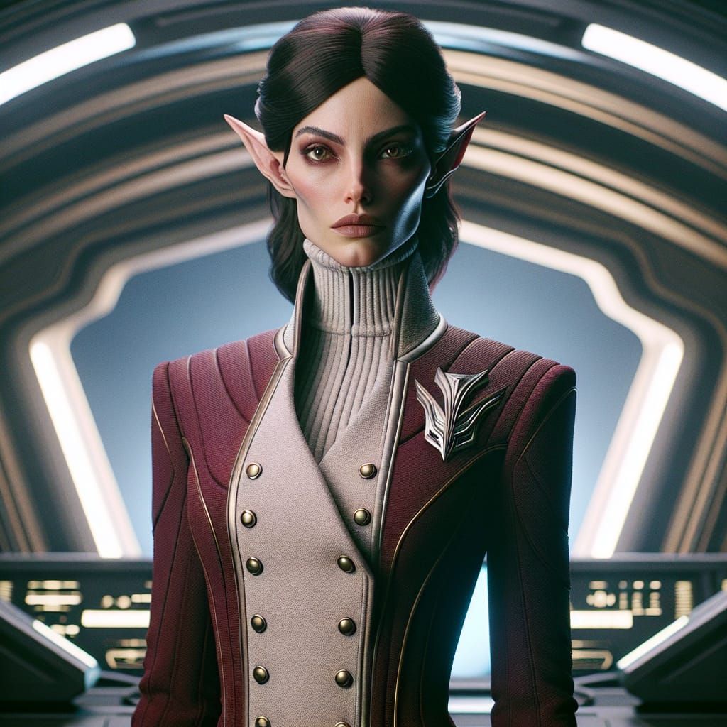 Elegant Alien Naval Officer on Spaceship Bridge