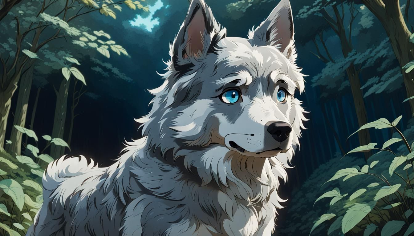 Regal Dog Stormy in Ghibli Anime Style