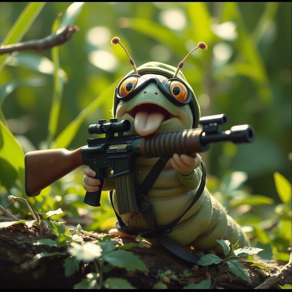 Triumphant Caterpillar Sniper in Surreal Style