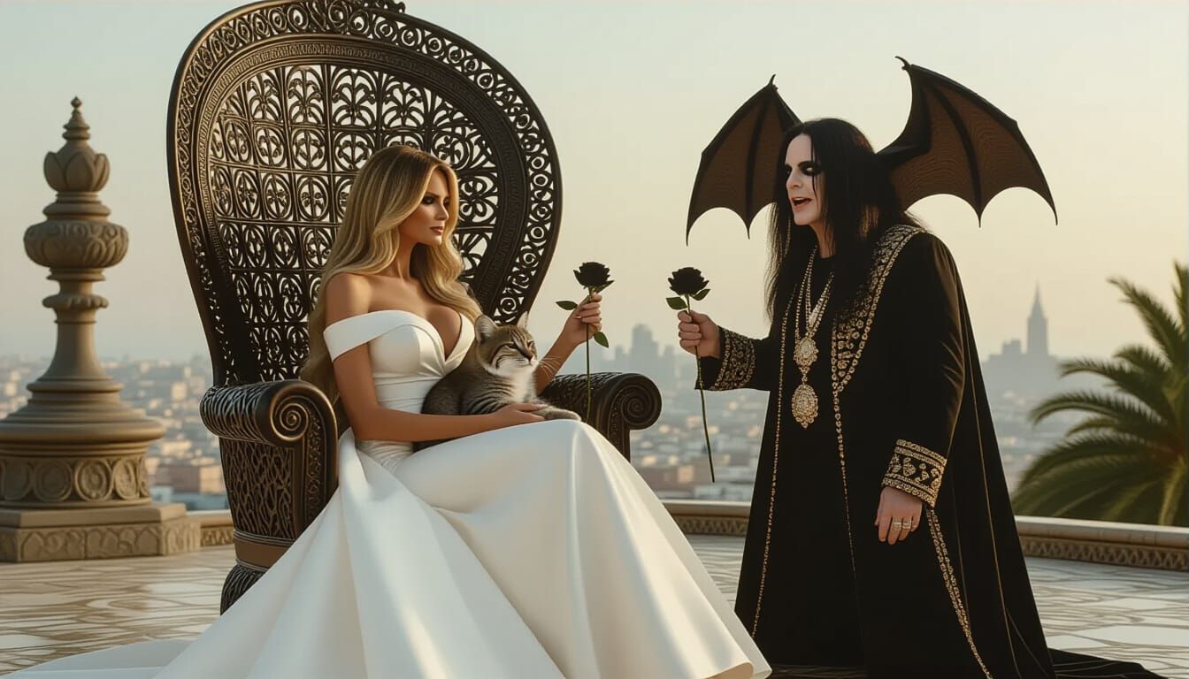 Melania and Purring Bobcat in Surrealist Style