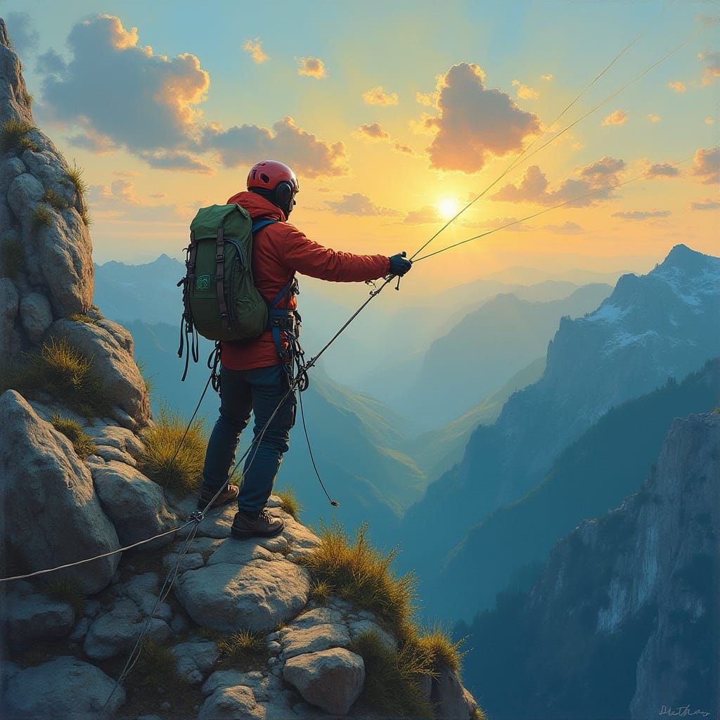 Extreme Athlete Leaps from Mountain Summit at Sunset