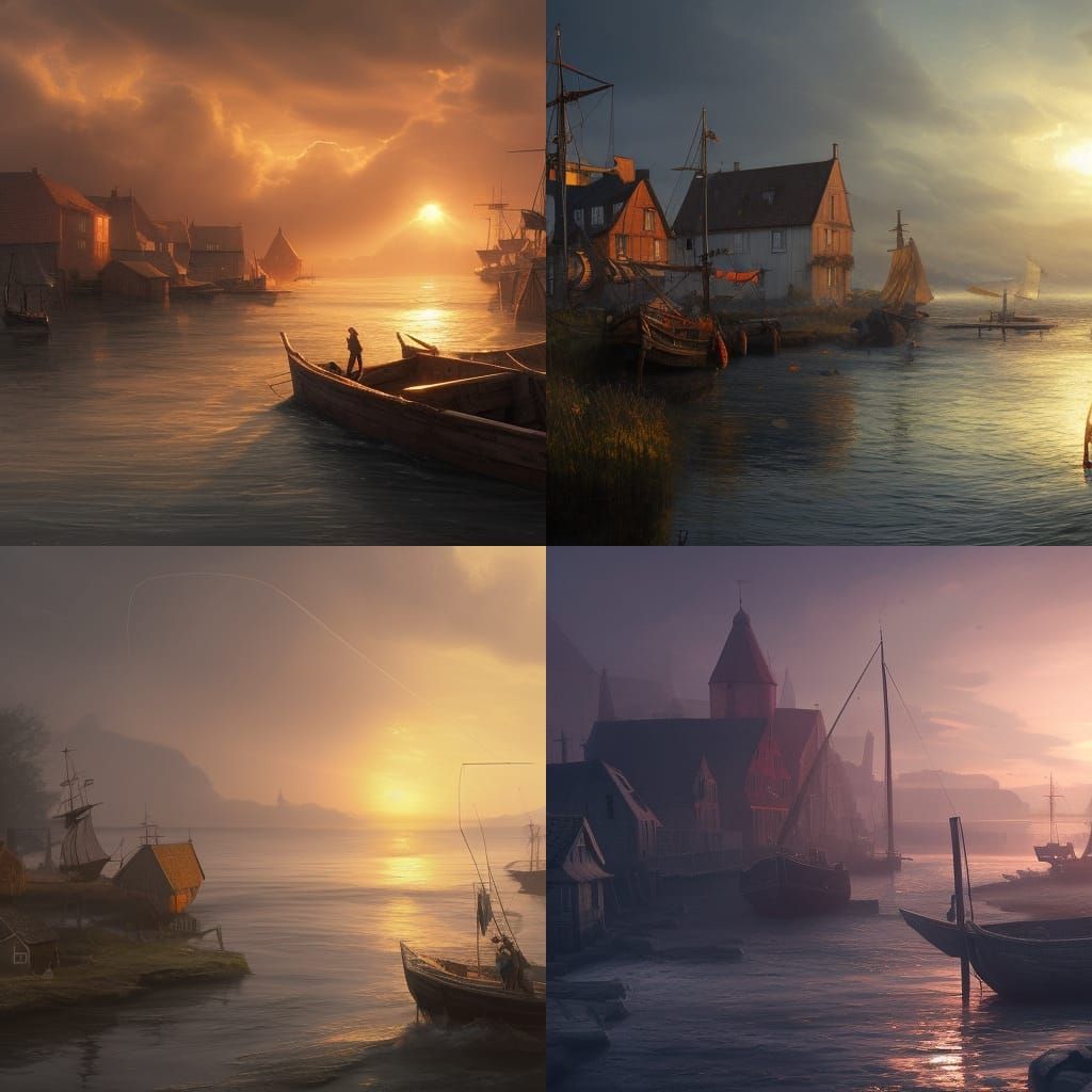 Quaint 1700s Fishing Village in Denmark at Sunrise