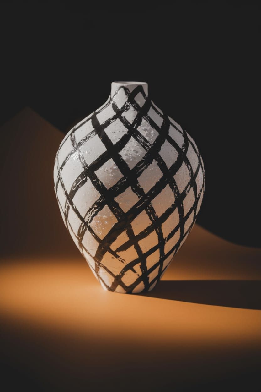 Gingham Ceramic Sculpture in Warm Light