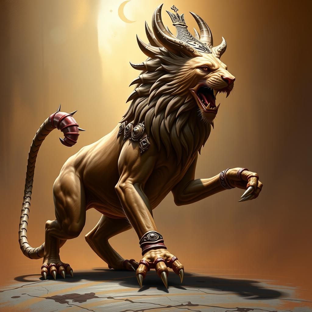 Regal Manticore Portrait in Hyperrealistic Style