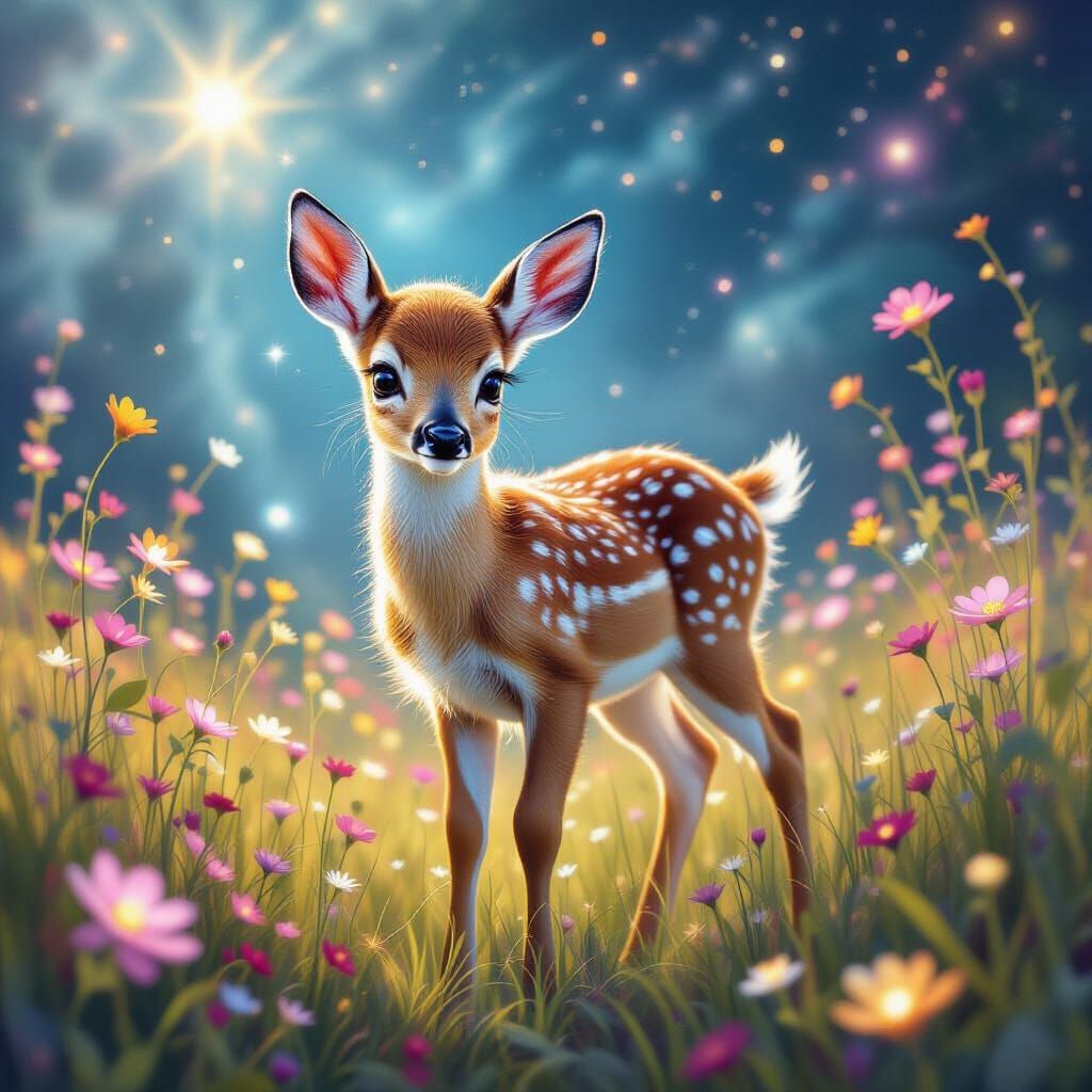 Celestial Fawn in Cosmic Meadow