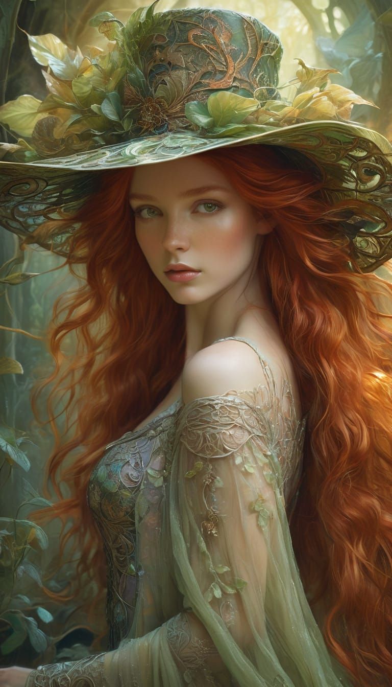 Ethereal Lady in Whimsical Wonderland Scene