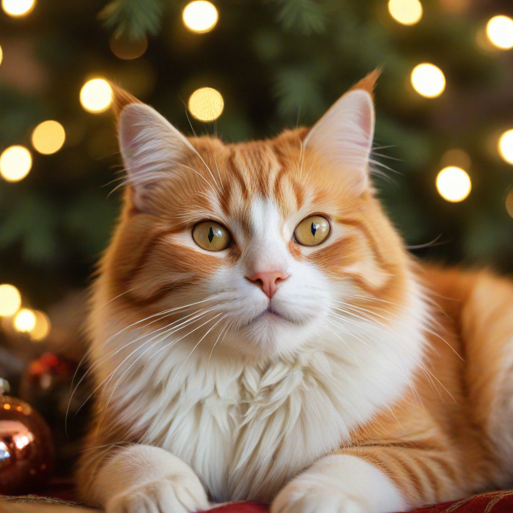 Cozy Christmas Portrait of an Orange and White Cat