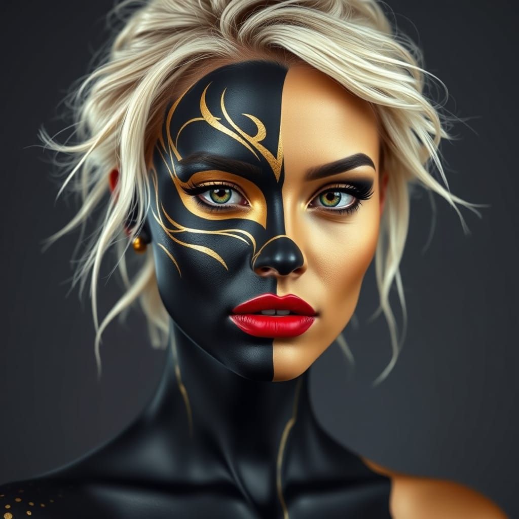 Hyperrealistic Fantasy Body Art with Elaborate Paint Design