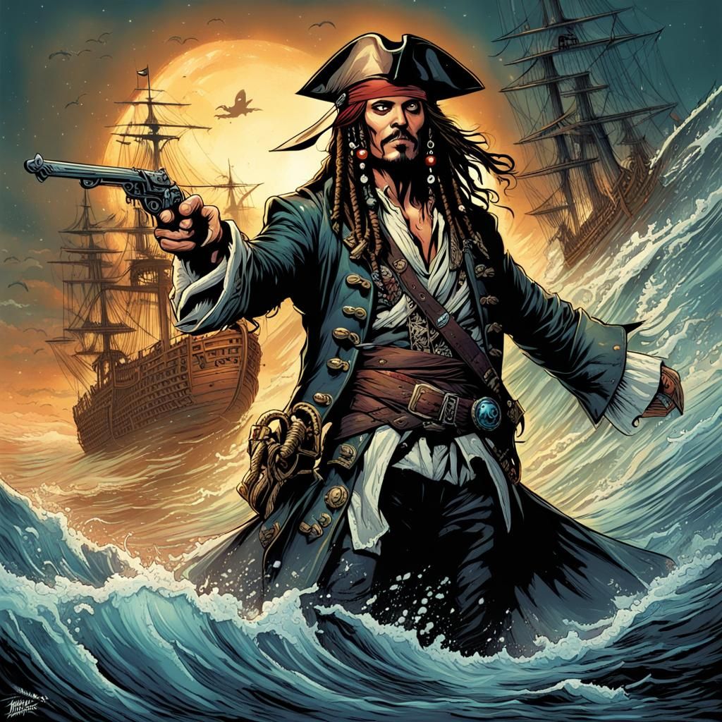 Jack Sparrow in Comic Book Art Style