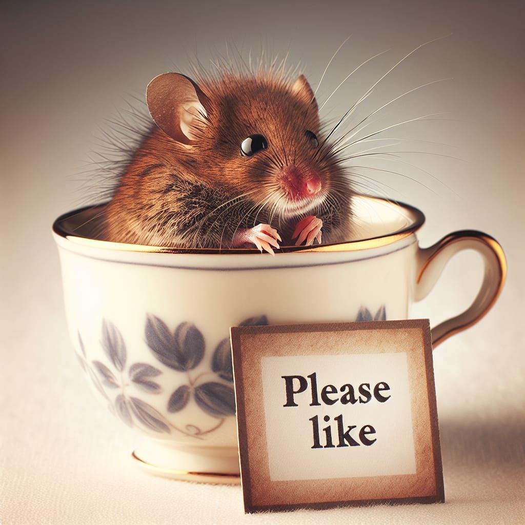 Timid Mouse Begging for Likes in a Teacup