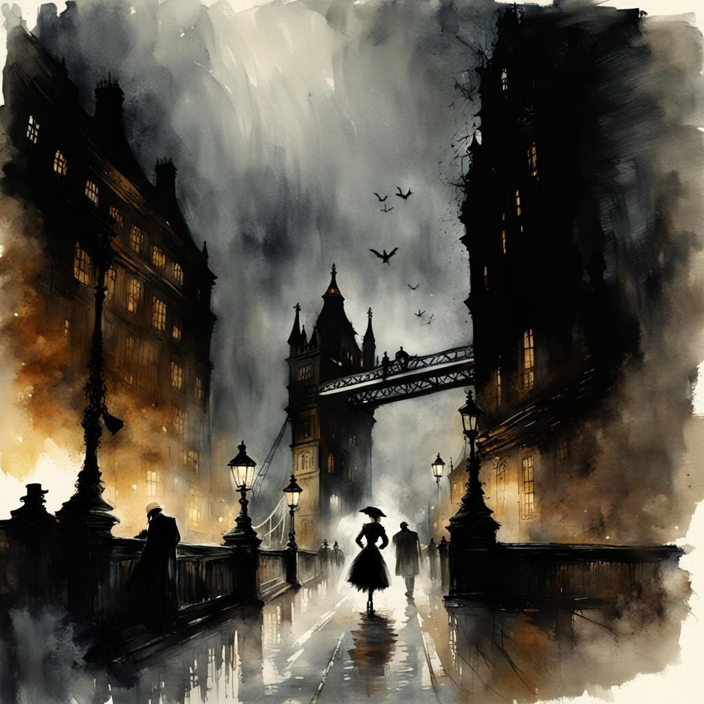 London Bridge Falling: Sinister Horror in Watercolor