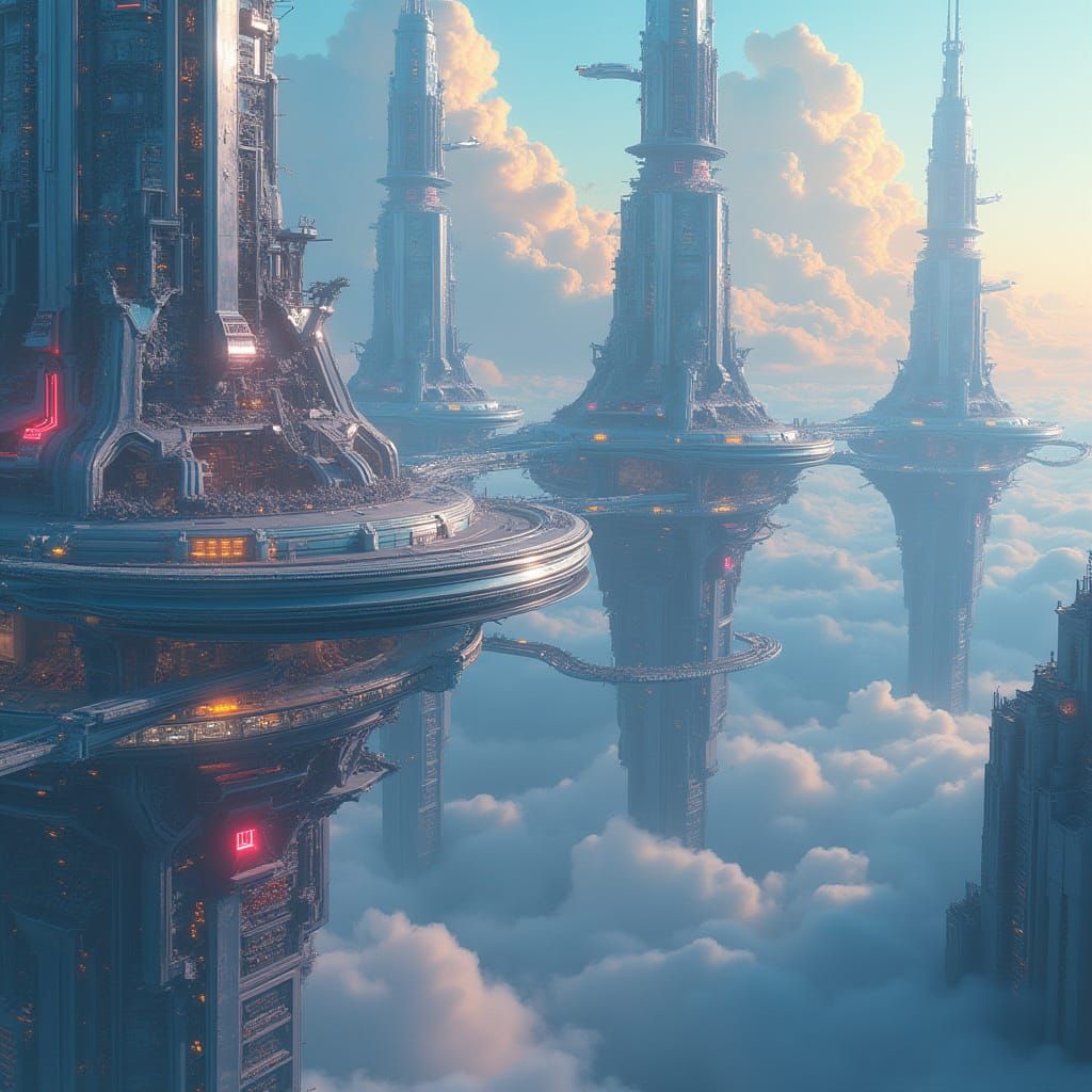 Floating Metropolis in High Atmosphere Digital Painting