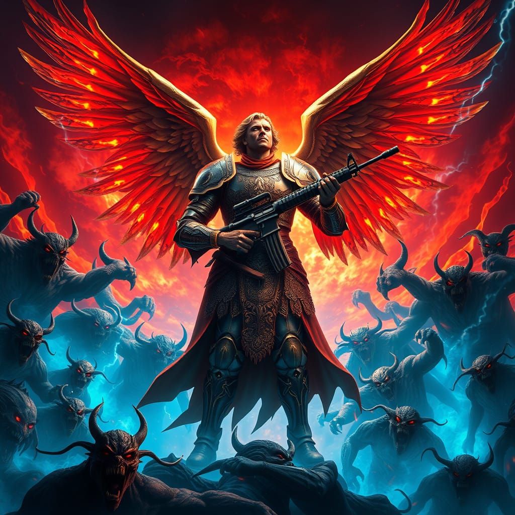 Majestic Archangel Michael Battles Demons with Dual AR15 Rif...