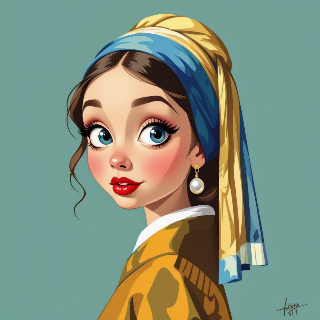 Funny Cartoon Girl With Pearl Earring