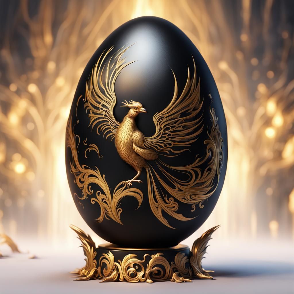Enchanted Black and Gold Phoenix Egg: Fantasy Art