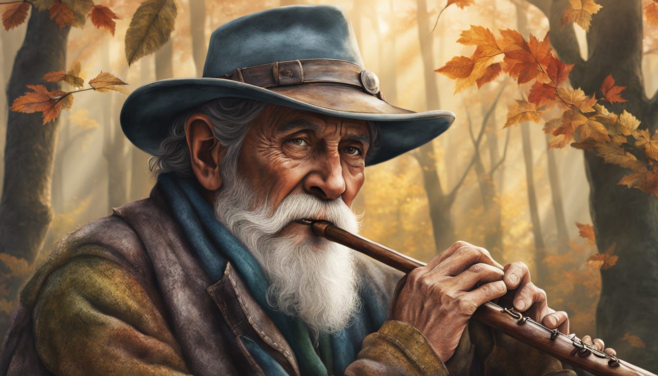Homeless Man Plays Flute in Enchanted Forest