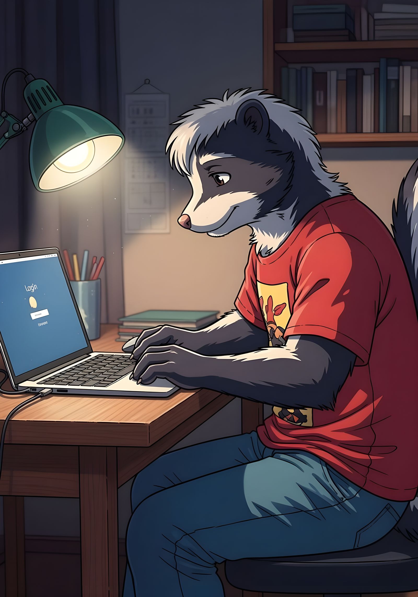 Anime Skunk at Laptop Login Screen