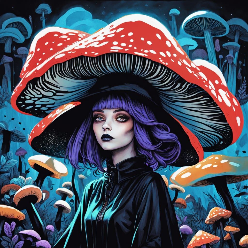 Mushroom Maiden in a Whimsical Forest